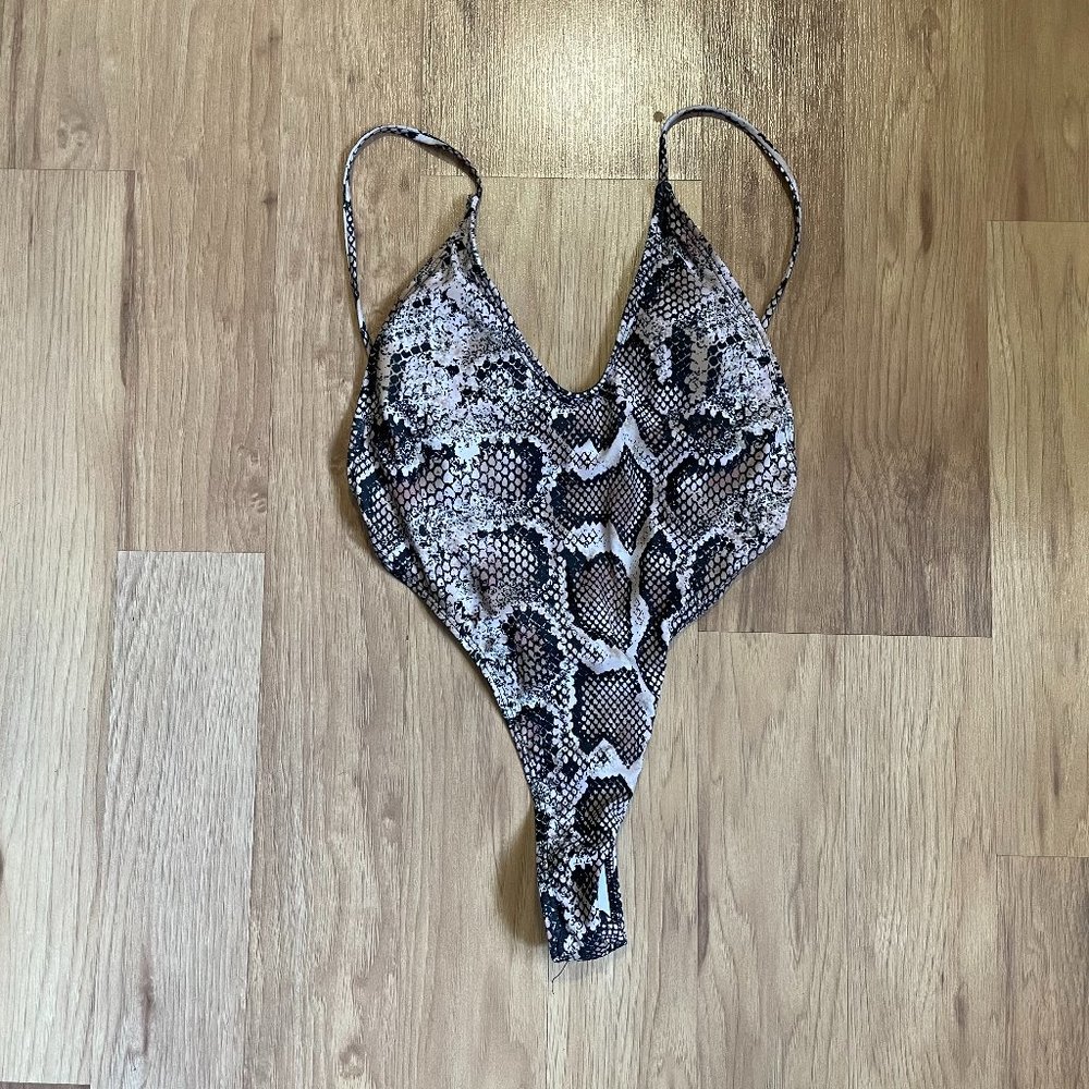 Matte Collection Snakeskin Swimsuit with Open Back